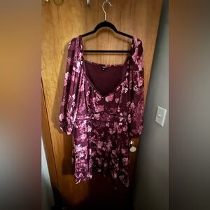 Torrid Burgundy Floral Long Sleeve Dress